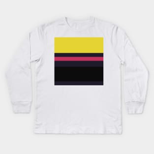 A beautiful melt of Anti-Flash White, Raisin Black, Almost Black, Dark Pink and Sandstorm stripes. Kids Long Sleeve T-Shirt